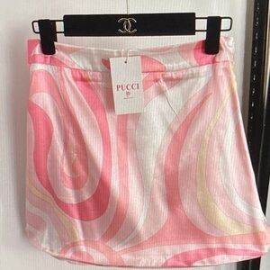 Emilio Pucci Pink & Cream Wave-Print Mini Skirt
